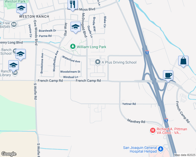 map of restaurants, bars, coffee shops, grocery stores, and more near 664 Blue Stone Drive in Stockton