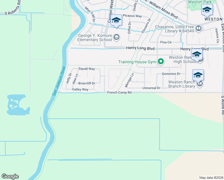 map of restaurants, bars, coffee shops, grocery stores, and more near 5068 Moorcroft Circle in Stockton