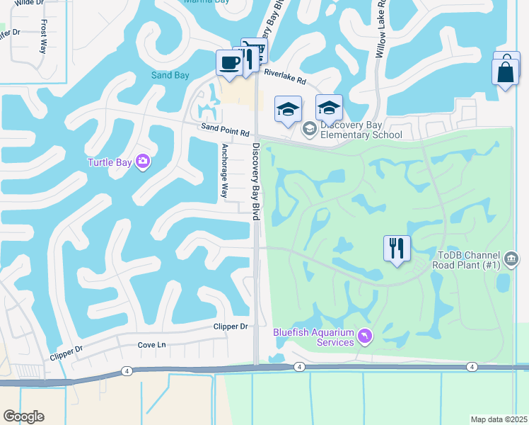 map of restaurants, bars, coffee shops, grocery stores, and more near 1955 Edgeview Way in Discovery Bay