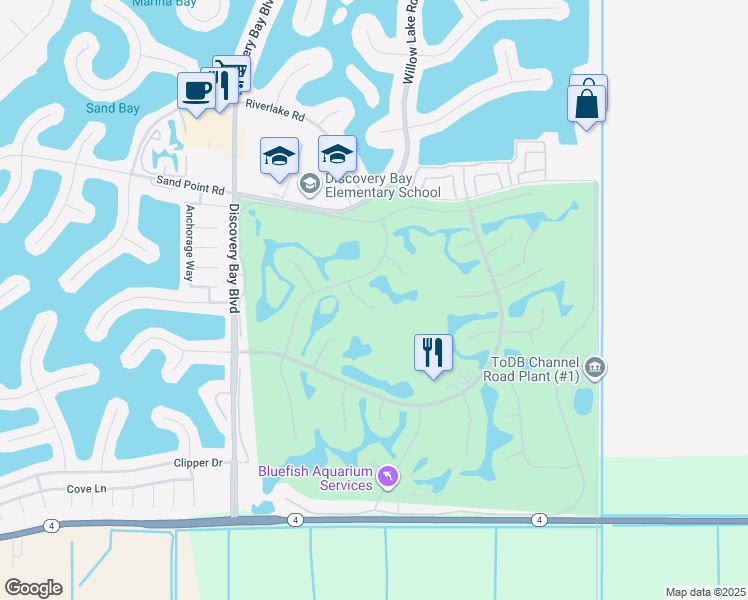 map of restaurants, bars, coffee shops, grocery stores, and more near 5451 Fairway Court in Discovery Bay