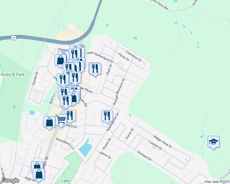 map of restaurants, bars, coffee shops, grocery stores, and more near 120 Millhouse Drive in Nicholasville