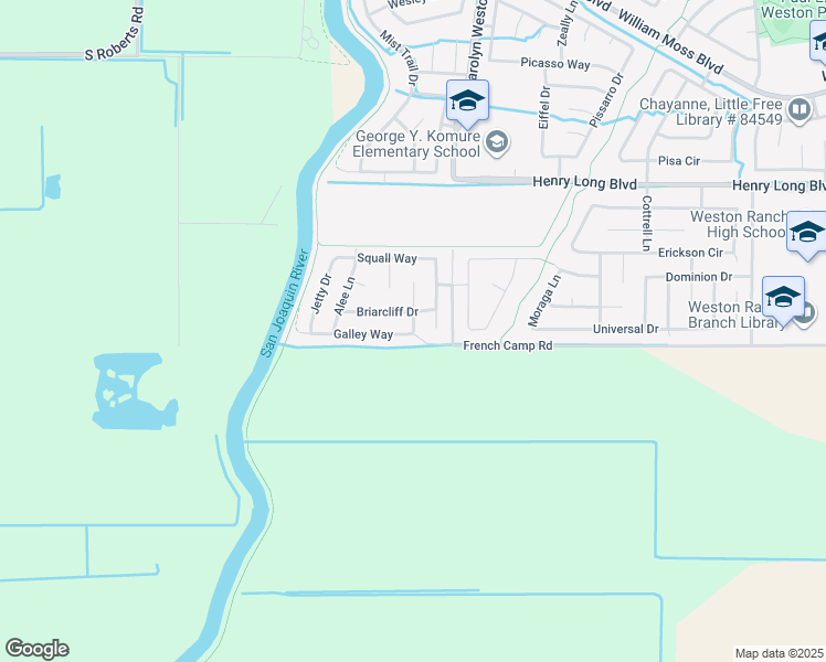 map of restaurants, bars, coffee shops, grocery stores, and more near Galley Way & Pier Drive in Stockton