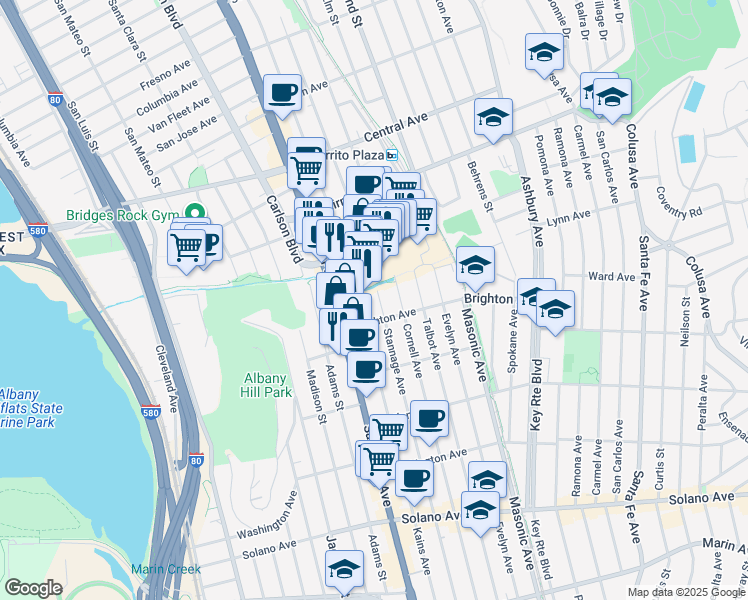 map of restaurants, bars, coffee shops, grocery stores, and more near 416 Stannage Avenue in Albany