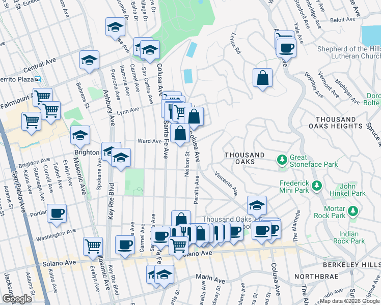 map of restaurants, bars, coffee shops, grocery stores, and more near 545 Neilson Street in Berkeley