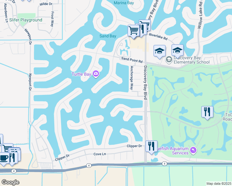 map of restaurants, bars, coffee shops, grocery stores, and more near 1883 Seal Way in Discovery Bay