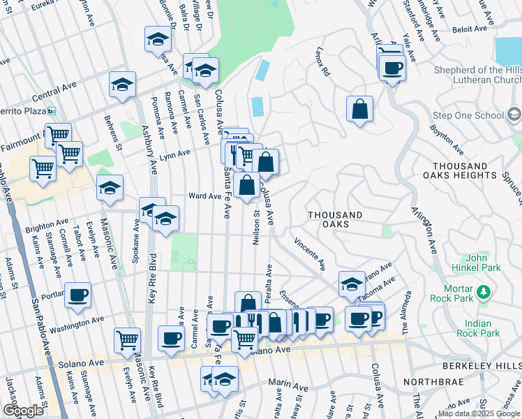 map of restaurants, bars, coffee shops, grocery stores, and more near 517 Neilson Street in Berkeley