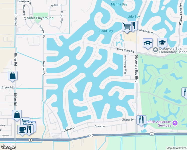 map of restaurants, bars, coffee shops, grocery stores, and more near 1967 Dolphin Place in Discovery Bay