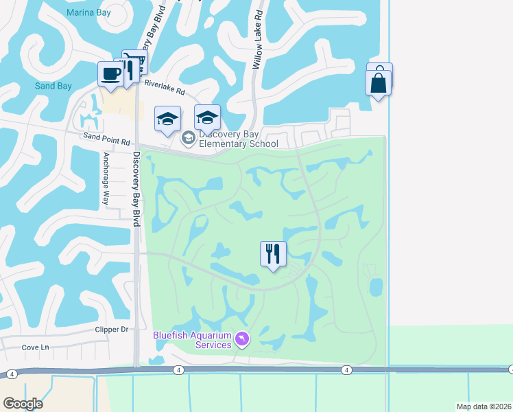 map of restaurants, bars, coffee shops, grocery stores, and more near 5560 Lanai Court in Discovery Bay