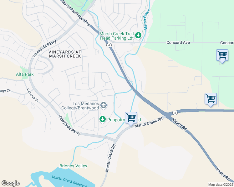 map of restaurants, bars, coffee shops, grocery stores, and more near 1577 Chianti Lane in Brentwood