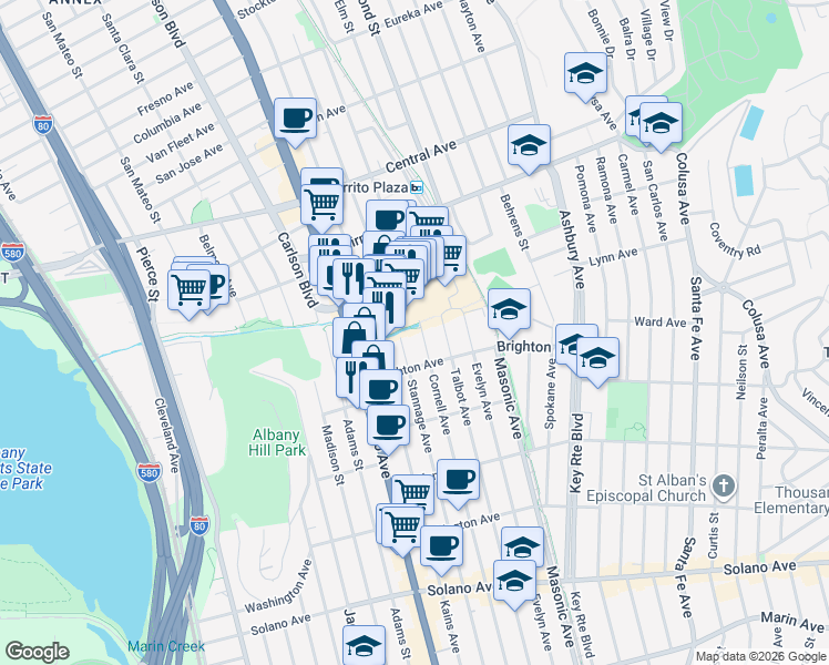 map of restaurants, bars, coffee shops, grocery stores, and more near 402 Cornell Avenue in Albany