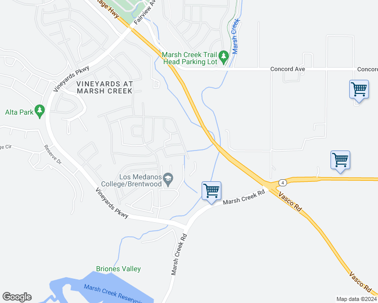 map of restaurants, bars, coffee shops, grocery stores, and more near 1577 Chianti Lane in Brentwood