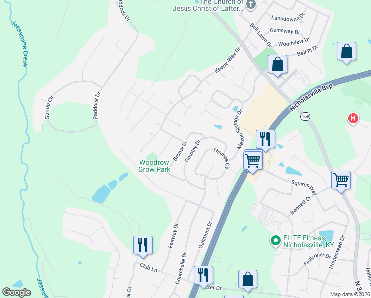 map of restaurants, bars, coffee shops, grocery stores, and more near 137 Brome Drive in Nicholasville