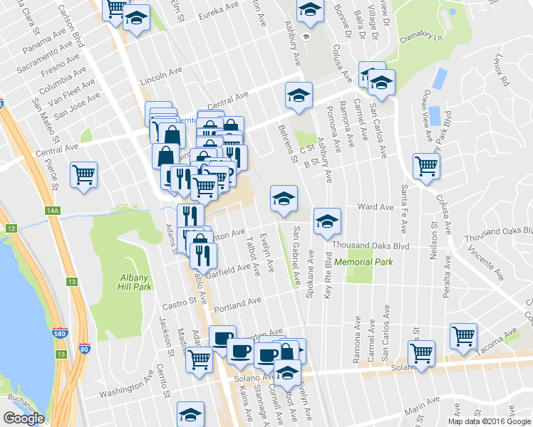 map of restaurants, bars, coffee shops, grocery stores, and more near 1240 Brighton Avenue in Albany