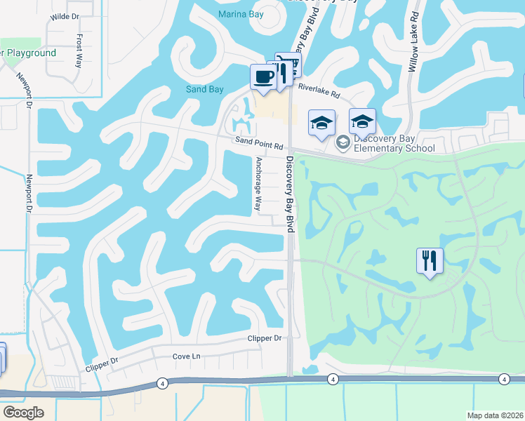 map of restaurants, bars, coffee shops, grocery stores, and more near 2271 Biscay Court in Discovery Bay