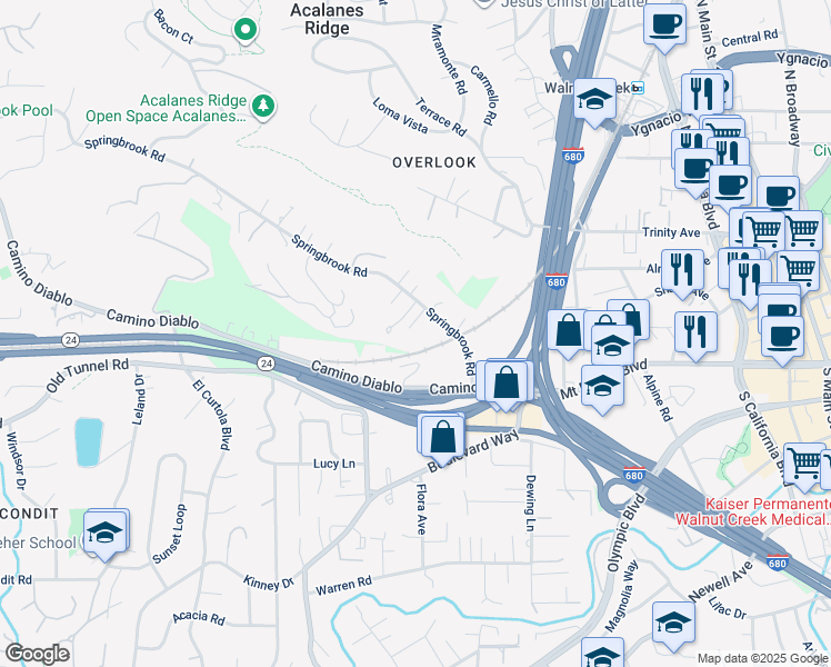 map of restaurants, bars, coffee shops, grocery stores, and more near 803 Regency Court in Walnut Creek