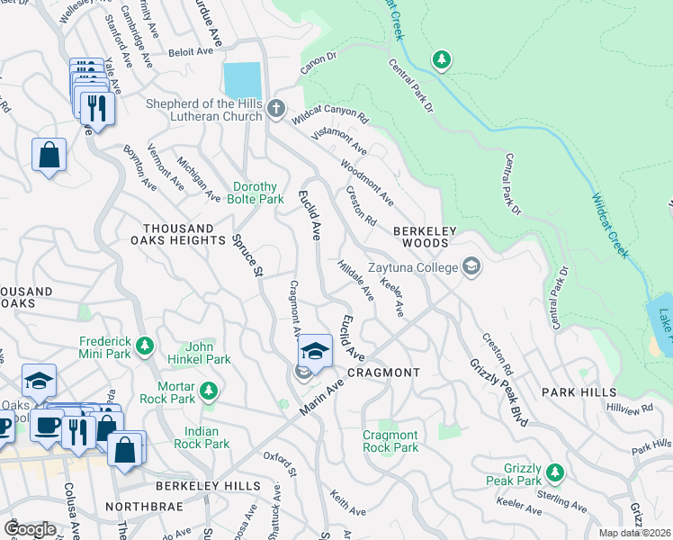 map of restaurants, bars, coffee shops, grocery stores, and more near 690 Hilldale Avenue in Berkeley