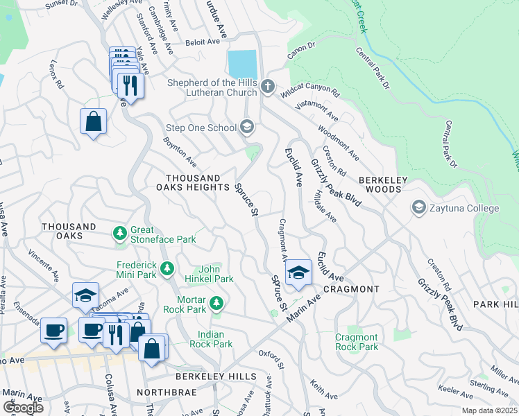 map of restaurants, bars, coffee shops, grocery stores, and more near 20 Alamo Avenue in Berkeley
