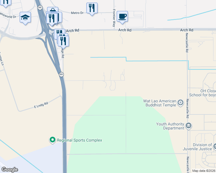 map of restaurants, bars, coffee shops, grocery stores, and more near 3912 Sunny Road in Stockton