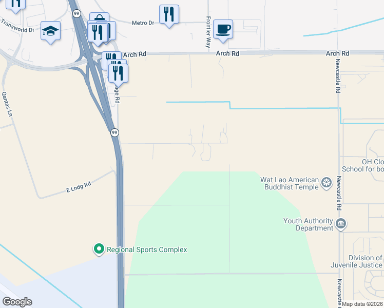 map of restaurants, bars, coffee shops, grocery stores, and more near 3792 Sunny Road in Stockton