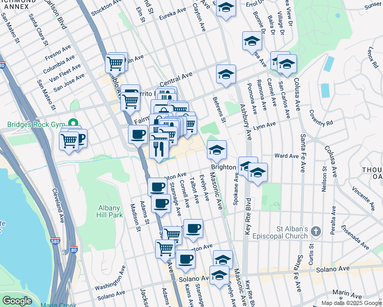 map of restaurants, bars, coffee shops, grocery stores, and more near 270 El Cerrito Plaza in El Cerrito