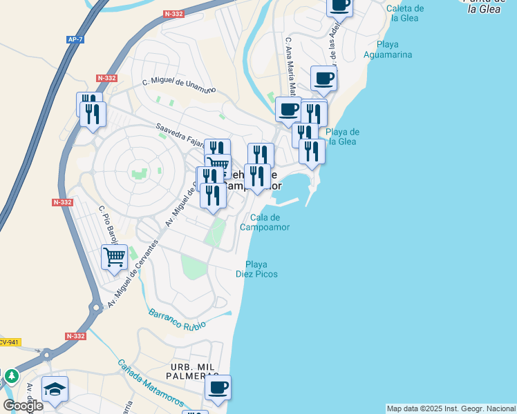 map of restaurants, bars, coffee shops, grocery stores, and more near 11-12 Calle Calderón de la Barca in Orihuela