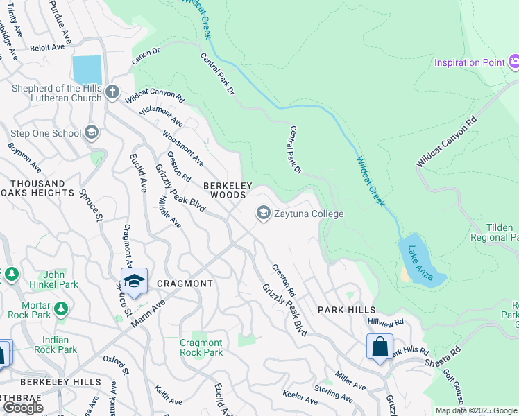 map of restaurants, bars, coffee shops, grocery stores, and more near 2727 Marin Avenue in Berkeley
