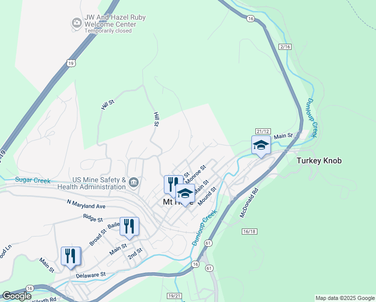 map of restaurants, bars, coffee shops, grocery stores, and more near 23 Virginia Ave in Mt Hope