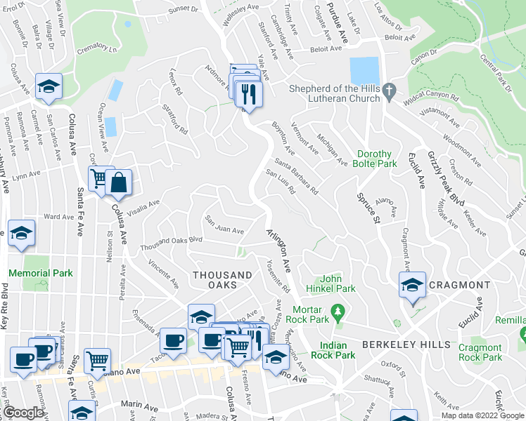 map of restaurants, bars, coffee shops, grocery stores, and more near 614 Arlington Avenue in Berkeley