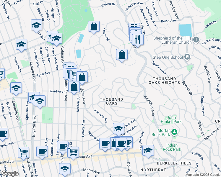 map of restaurants, bars, coffee shops, grocery stores, and more near 566 The Alameda in Berkeley
