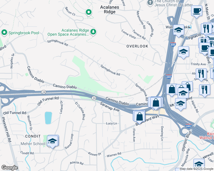 map of restaurants, bars, coffee shops, grocery stores, and more near 105 Hillcroft Way in Walnut Creek