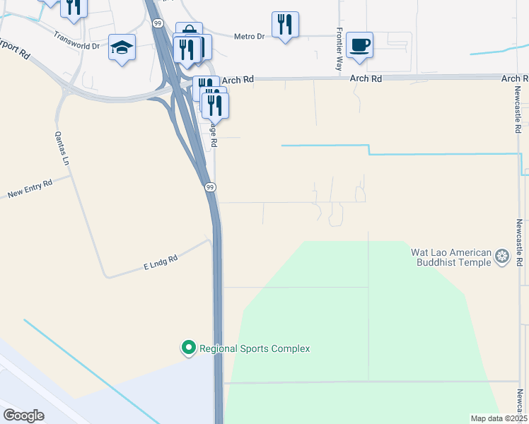 map of restaurants, bars, coffee shops, grocery stores, and more near 3536 Sunny Road in Stockton