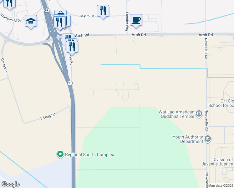 map of restaurants, bars, coffee shops, grocery stores, and more near 3932 Sunny Road in Stockton