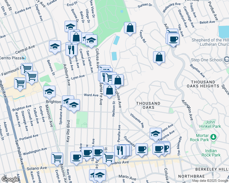 map of restaurants, bars, coffee shops, grocery stores, and more near 426 Colusa Avenue in Berkeley