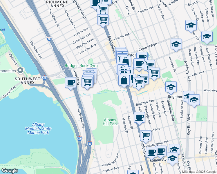 map of restaurants, bars, coffee shops, grocery stores, and more near 3432-3436 Yosemite Avenue in El Cerrito