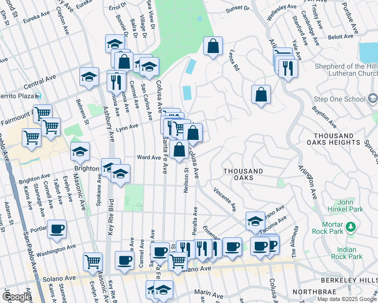 map of restaurants, bars, coffee shops, grocery stores, and more near 426 Colusa Avenue in Berkeley