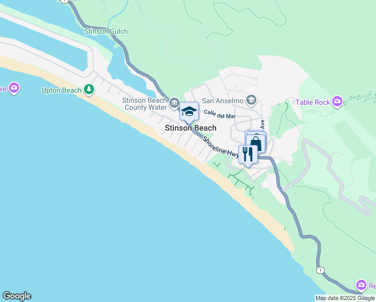 map of restaurants, bars, coffee shops, grocery stores, and more near 26 Calle Del Sierra in Stinson Beach