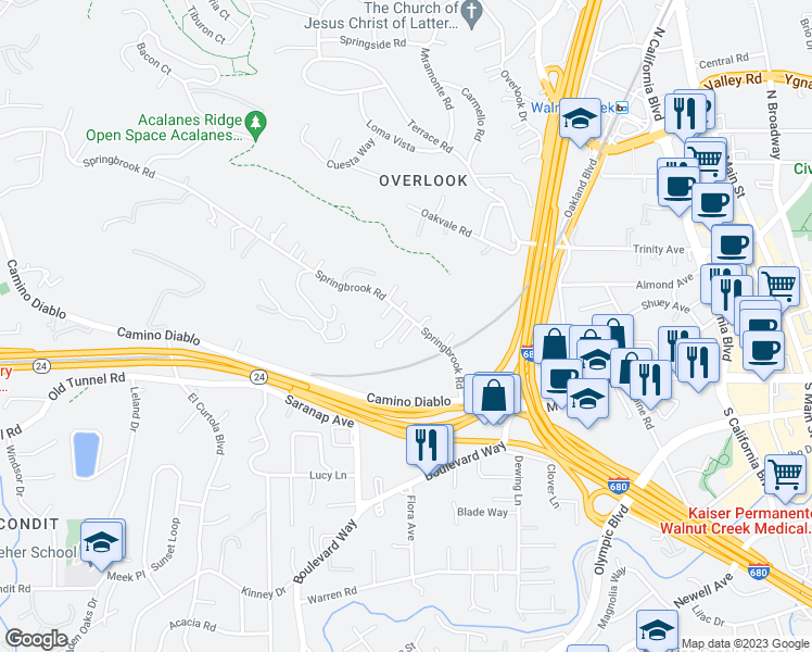 map of restaurants, bars, coffee shops, grocery stores, and more near 803 Regency Court in Walnut Creek