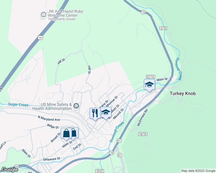 map of restaurants, bars, coffee shops, grocery stores, and more near 23 Virginia Ave in Mt Hope