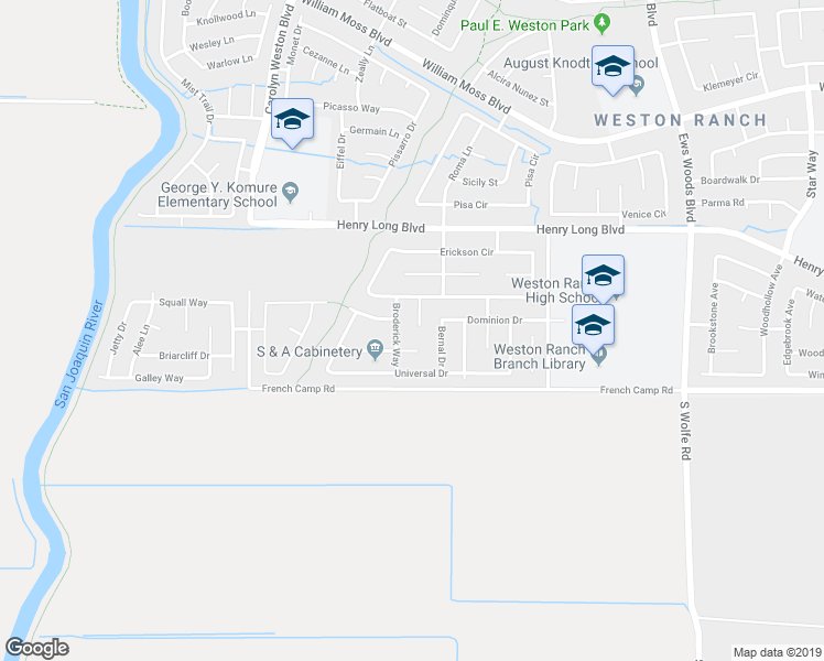 map of restaurants, bars, coffee shops, grocery stores, and more near 4827 Pennel Court in Stockton