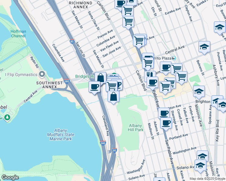 map of restaurants, bars, coffee shops, grocery stores, and more near 3288 Pierce Street in Richmond