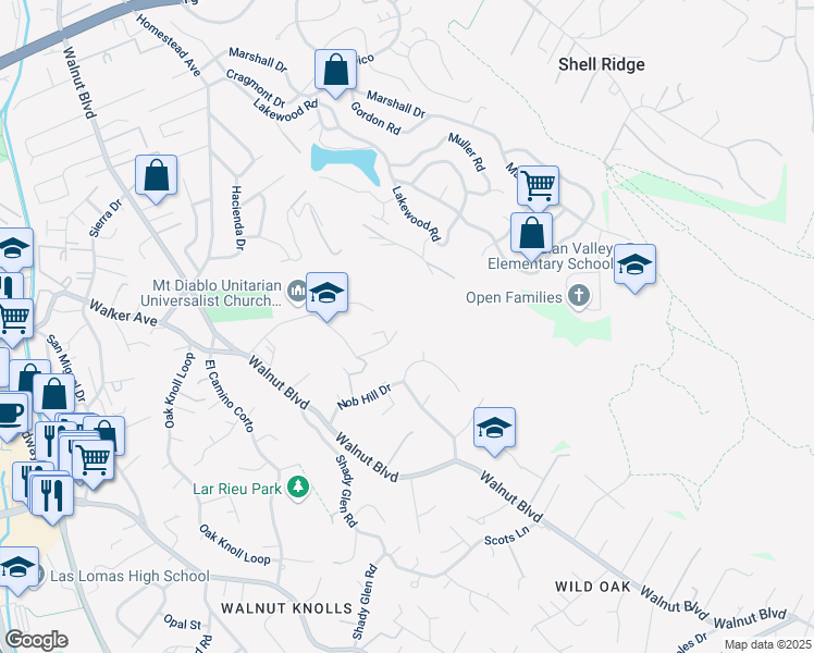 map of restaurants, bars, coffee shops, grocery stores, and more near 34 Eckley Place in Walnut Creek