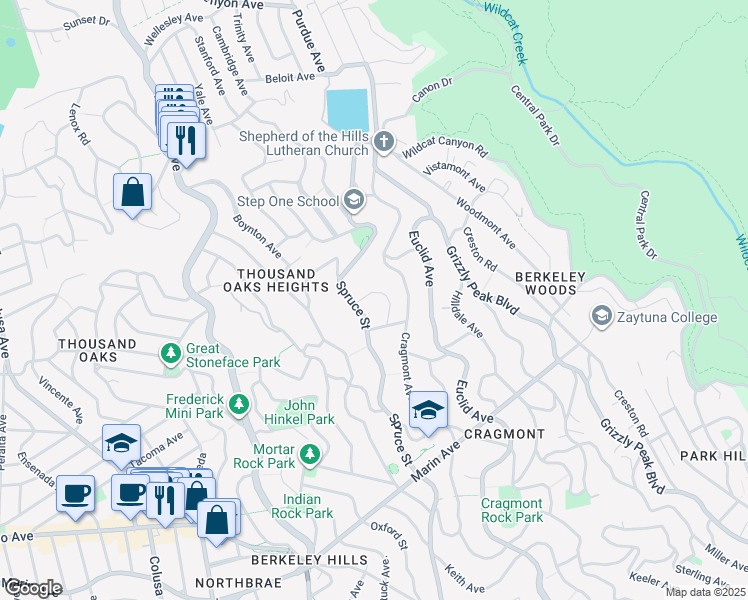 map of restaurants, bars, coffee shops, grocery stores, and more near 20 Alamo Avenue in Berkeley