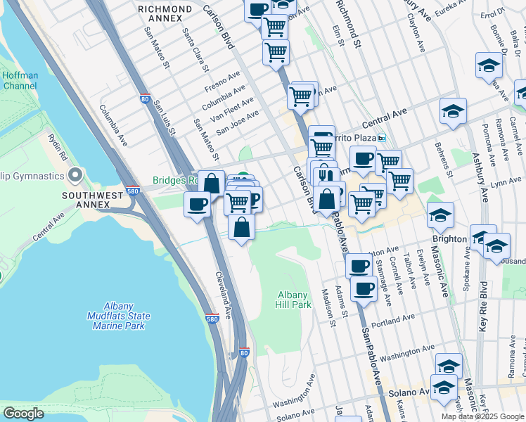 map of restaurants, bars, coffee shops, grocery stores, and more near 3408 Belmont Avenue in El Cerrito