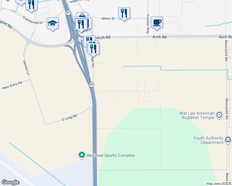 map of restaurants, bars, coffee shops, grocery stores, and more near 3596 Sunny Road in Stockton