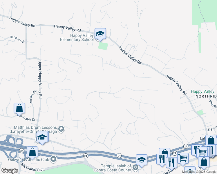 map of restaurants, bars, coffee shops, grocery stores, and more near 3906 Quail Ridge Road in Lafayette