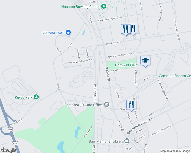 map of restaurants, bars, coffee shops, grocery stores, and more near in Fort Knox