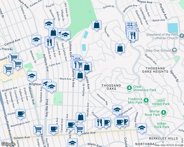 map of restaurants, bars, coffee shops, grocery stores, and more near 1632 Ocean View Avenue in Kensington