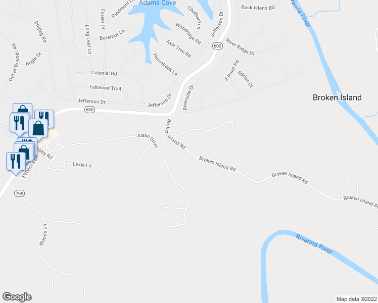 map of restaurants, bars, coffee shops, grocery stores, and more near 227 Broken Island Road in Palmyra