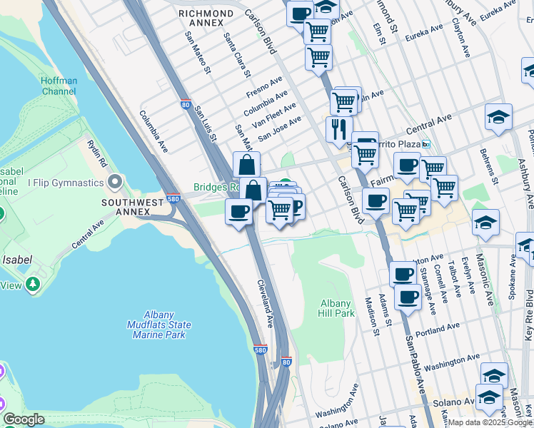 map of restaurants, bars, coffee shops, grocery stores, and more near 3288 Pierce Street in Richmond