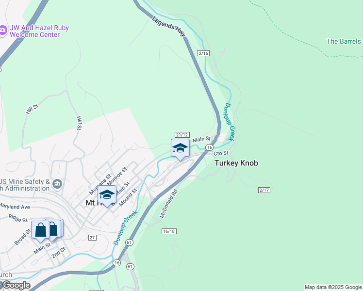 map of restaurants, bars, coffee shops, grocery stores, and more near 415 Main Street in Mount Hope
